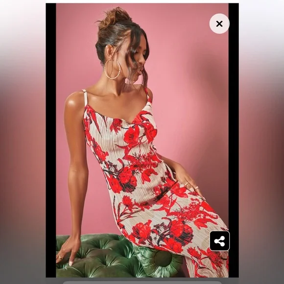 NWT Nude Floral Print Plisse Strappy Maxi Dress - Picture 4 of 6